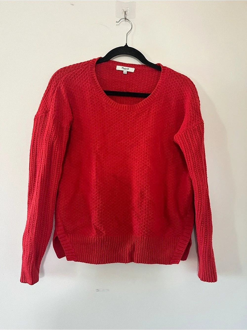Madewell Red Cotton Knit Sweater Small Crewneck Christmas Holiday Winter Fall
